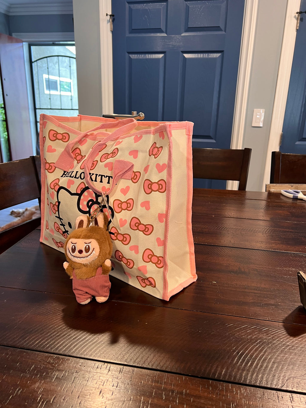 Hello Kitty Tote Bag and Labubu-like keychain combo