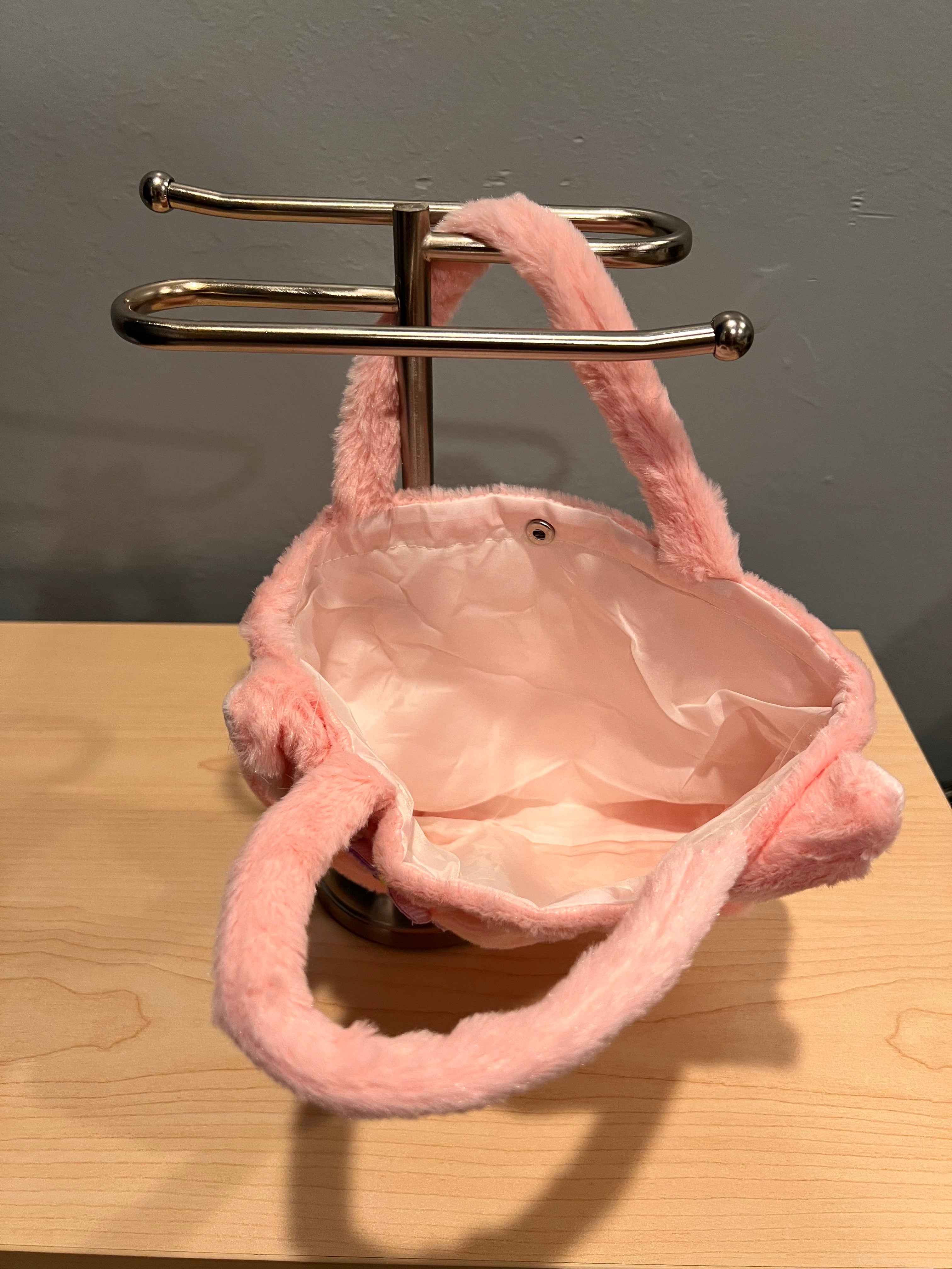 Duffy's Friend Pink Fluffy Handbag with yellow puppy Keychain Combo